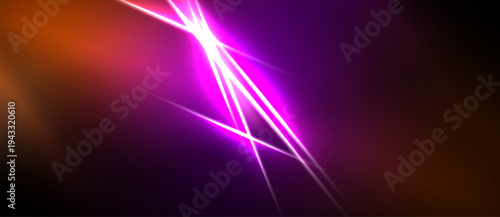 Bright pink light streaks radiate from central point, contrasting with dark background. Orange hues blend into purple tones. Dramatic effect.