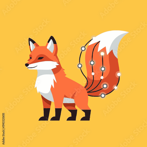 Clever digital fox illustration with a tech-inspired tail, symbolizing artificial intelligence, data, and modern technology concepts.