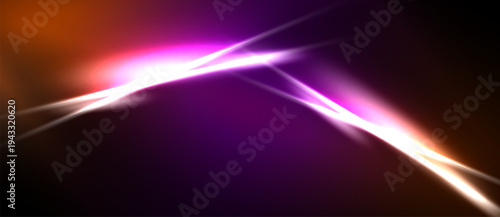 Abstract vibrant light streaks dominate dark background. Purple, orange hues blend creating dynamic visual effect. Energy radiates.