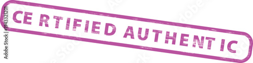 A purple certified authentic stamp on a with a rectangular shape and rounded corners