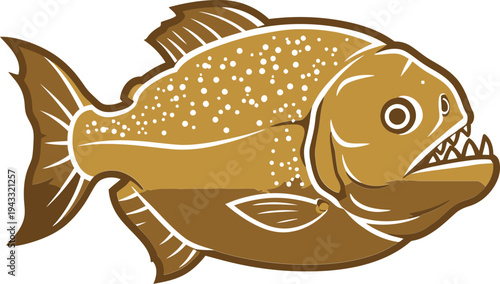 Stylized Brown Piranha Fish Illustration with Sharp Teeth Vector Graphic