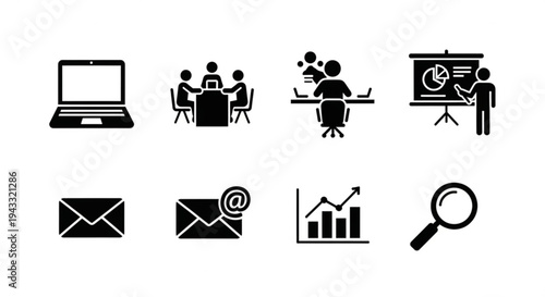 Black icons of business communication and office work