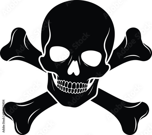 Black silhouette skull and crossbones symbol on white background