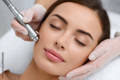 Woman receiving microdermabrasion facial for skin rejuvenation