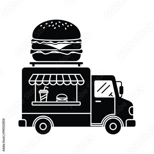 Burger Food Truck Icon: Fast Food Mobile Business Silhouette
