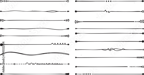 Selection of hand sketched decorative line dividers featuring various geometric shapes knots and scribbles for elegant document formatting and art
