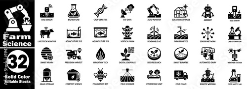 Farm science icons set. Agriculture technology and research vector vector illustrator.