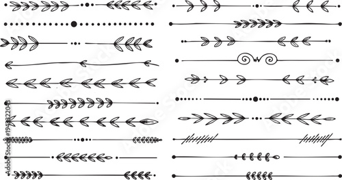 Set of botanical hand drawn dividers with leaves branches and dots perfect for eco friendly branding wedding invitations and organic design style