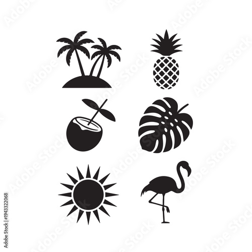 Black silhouette set of tropical palm tree