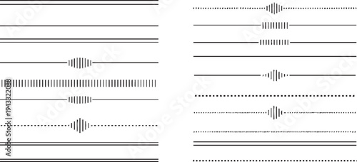 Abstract sound wave dividers set vector, modern audio equalizer effect lines for music visualization and graphic design
