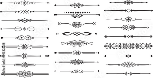 Collection of ornate line dividers and decorative borders with floral and paisley elements for elegant page design