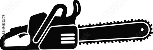Chainsaw silhouette icon for gardening and landscaping tools on white background