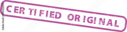 Vibrant purple certified original stamp on a with bold typography and bright colors