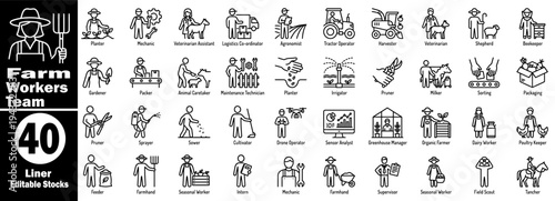 Farm workers team icons. Including agricultural and rural professions vector illustrator.