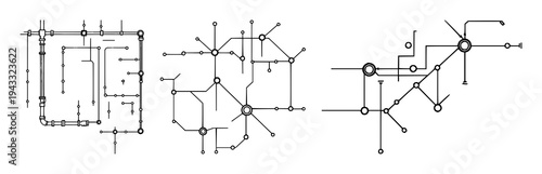 Digital Plumbing set with abstract line art network design featuring sharp black ink, data flow, connectivity theme with vector and illustration