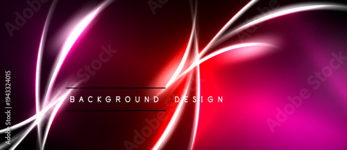 Abstract neon lines over dark red, pink gradient. Modern design element for backgrounds, presentations. Minimalist aesthetic.