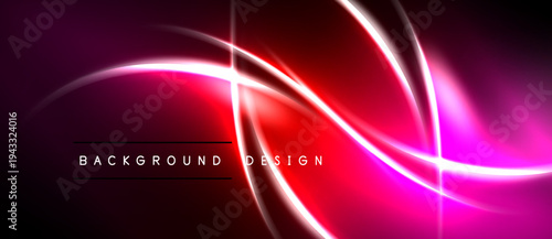 Abstract neon lines create dynamic red, pink glow. Dark background emphasizes bright curves, modern design element.