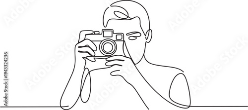 Single one line drawing Photographer with camera. World photography day concept. Continuous line draw design graphic vector illustration. one line Icon drawing