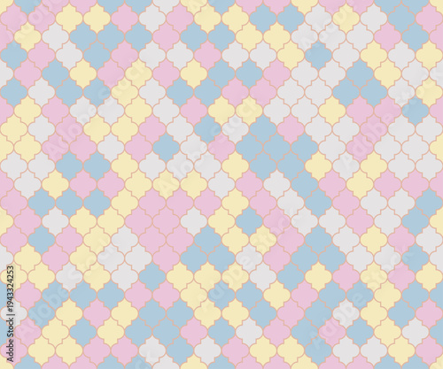 Arabic Mosque Window Vector Seamless Pattern. Ramadan mubarak muslim background. Traditional ramadan mosque ornament. Islamic textile grid background. Lantern shapes ethnic motif