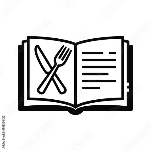 Open Cookbook Icon with Fork and Knife