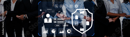 Foto Group of Professionals Collaborating in Front of Data Security Interface with User Login and Password Protection Graphics Quark
