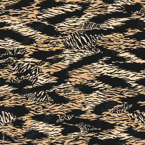 Seamless pattern of japanese tiger stripes in orange and black, designed for military uniforms with a camouflage effect. good for military taxtile design and outdoor activities.