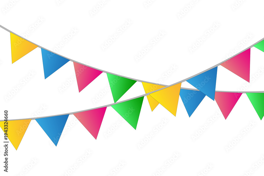 Obraz premium Colourful Birthday Party Pennant Flags Garland Decoration Isolated on White Background