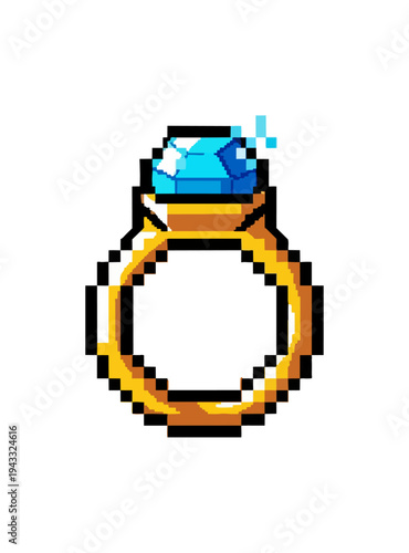 Pixelated gemstone ring on black background