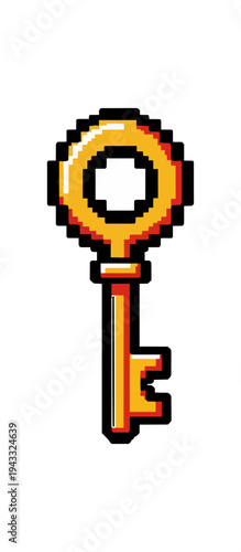 Pixelated golden key illustration on black background