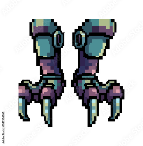 Pixelated robotic feet illustration on black background