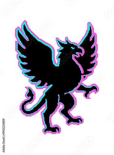 Stylized gryphon silhouette with neon outline on black