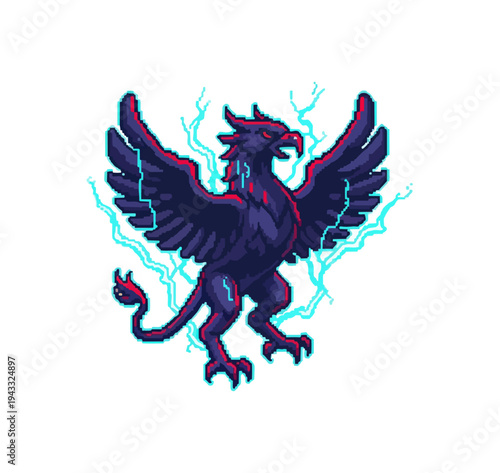 Stylized illustration of mythical creature with electric aura