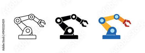 Smart control systems concept illustrated by identical robotic arms aligned horizontally with equal spacing and consistent joint