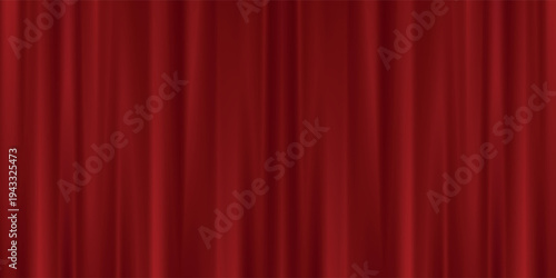 Red velvet curtain background. Closed curtains wallpaper for theater stage or cinema, circus. Red fabric drapery backdrop for award, show, performance. Velvet textile room scene banner concept. Vector