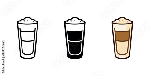 Energizing beverage moment represented by matching latte glasses arranged horizontally with equal distance between shapes, same