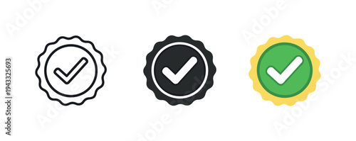 Checkmark Icon Variations. Successful signup completion outcome represented by matching checkmark badges arranged horizontally
