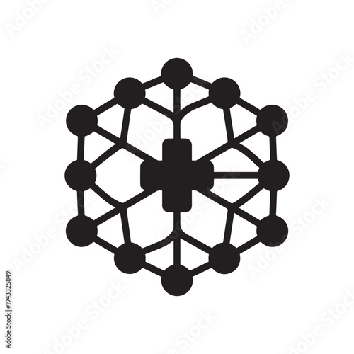 Medical Network Logo with Cross Symbol and Connected Nodes
