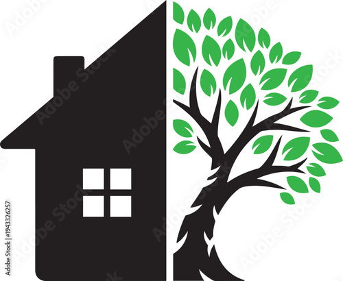 Tree growing from house silhouette symbolizing growth and home ownership vector graphic