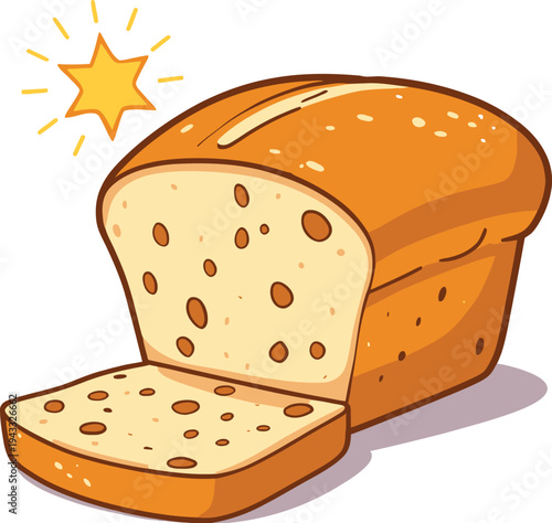 Adobe IllusFresh loaf of sliced raisin bread, golden brown bakery product illustration in flat cartoon style on white background.trator Artwork