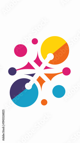 Abstract geometric design with colorful shapes and lines on white background