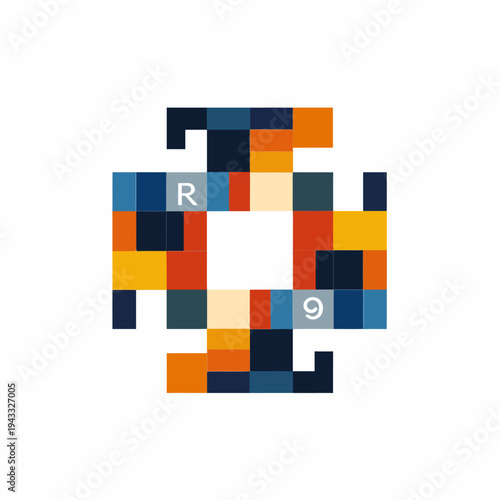 Abstract geometric design with colorful squares and a central square