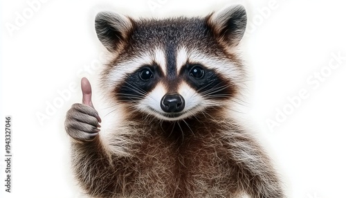 Raccoon Giving a Thumbs Up of Approval, Anthropomorphic Wildlife in Front of a White Background