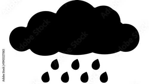 rain cloud black silhouette icon, weather rain vector, transparent background