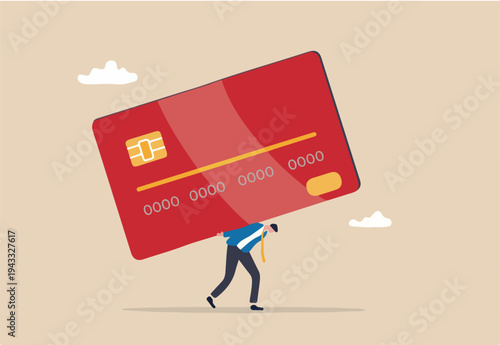 Credit card debt, financial problem, loan or obligation to pay back, over spending or expense, money trouble or despair concept, frustrated businessman carry credit card debt burden or loan payment