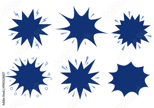 Comic style burst blue color shapes graphic design elements stock illustration.