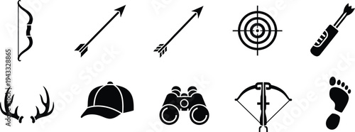 Hunting outdoor sport icons collection with arrows target boots equipment symbols