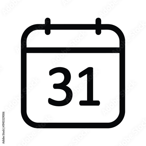 Calendar page icon showing number thirty one, signifying end of month or specific date, clean line design on white background