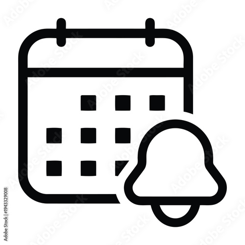 Calendar reminder bell notification icon for appointment scheduling and event management, symbol for alert and alarm on schedule organizer, digital planning interface element
