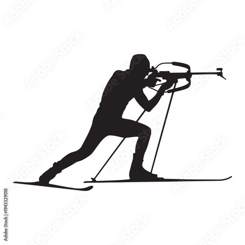 Biathlon Athlete Shooting Rifle While Skiing Silhouette Vector – Winter Olympic Sport Illustration