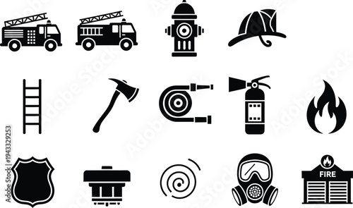 Emergency services icons collection with rescue medical police fire safety symbols